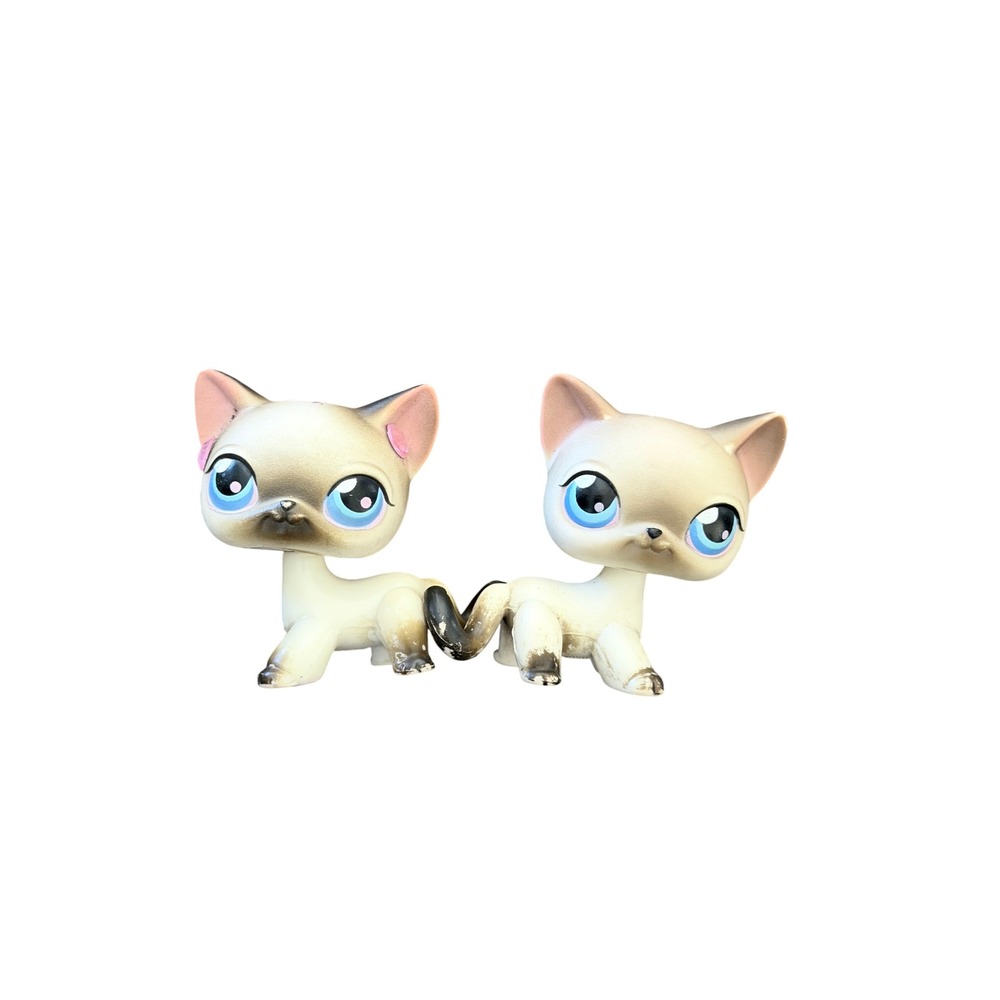 Littlest Pet Shop Siamese Cat Duo Vintage Hasbro Blue Eyes Figures LPS